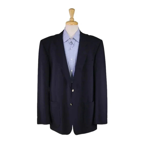 Burberry London Navy Blue w/ Gold Metal Buttons 2-Btn Patch Pocket Blazer 44L - Picture 1 of 10